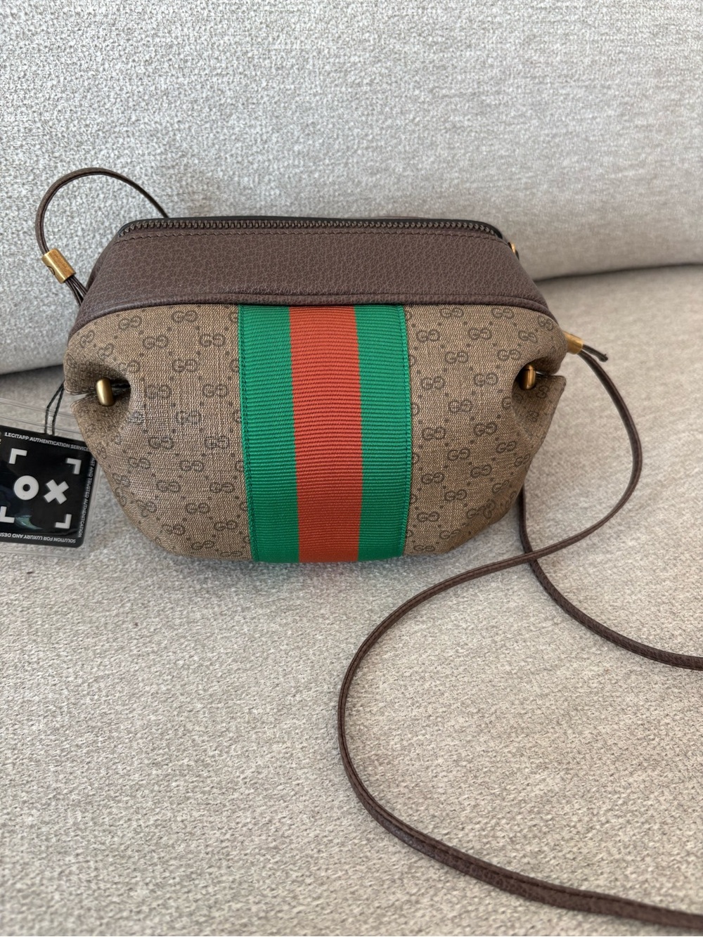 Gucci Brown GG Supreme Web Stripe Butterfly Crossbody Bag - Picture 4 of 6